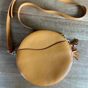 Cuyana Mini Pebbled Leather Circle Crossbody Bag, Mango